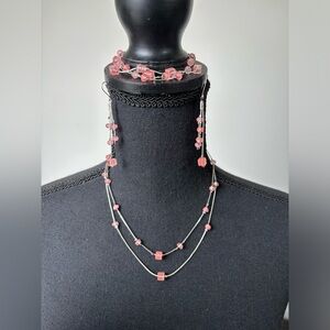 Women’s Layered Silver Murano Glass Beaded Necklace, Earrings and Bracelet Set